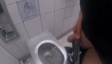 I Love Jerking off My Thick Cock After Taking a Piss in a Highway Restroom and Shooting My Cum Into the Bowl.