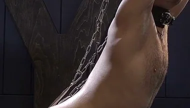 Zeus Stress Pose Session Sweaty Body, Ballgag and Anal Hook