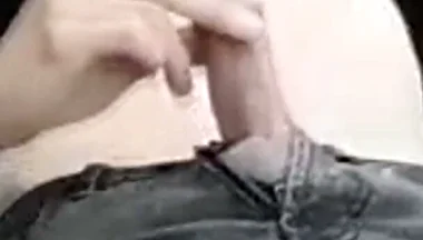 This Gay Twink Sticks His Cock Through His Fly to Jerk off Outside
