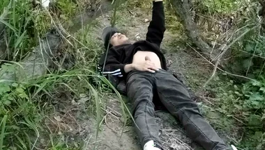 This Gay Twink Sticks His Cock Through His Fly to Jerk off Outside