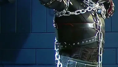 Furry Puppy in Thick Chains Corset, Armbinders & Stress Pose