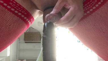 Cum on Dildo in Red Lingerie