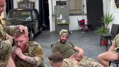 Military group blowjob cum loads