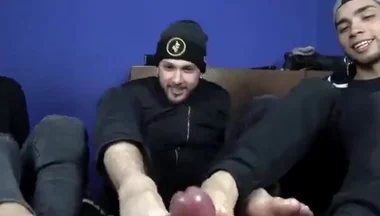 Latino boys triple footjob cum load