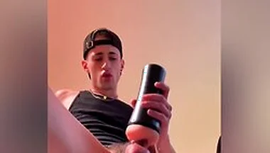 Stroking And Edging My Big Hard Cock With My New Toy, Massive Cum Shot!