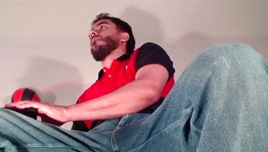Jeans, Dick Out, and Masturbation with Food