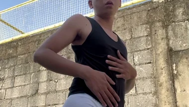 Handsome Asian Boy Outdoor Masturbation