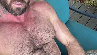 Hairy Guy Jacks off Outside