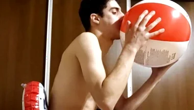Vertical Vid - Blowing up Many Inflatables While Jerking off in Stream