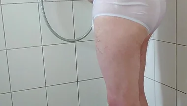 Pissing and Showering After a Walk in White Underpants