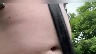 Walking Naked in Park.. with Nipple Clamps and Ballstretcher