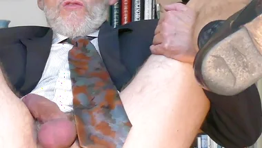 Daddy in Suit Plays with His Dildo