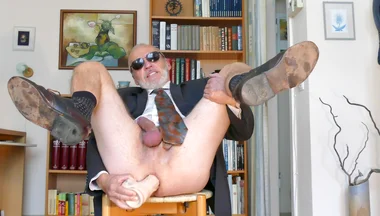Daddy in Suit Plays with His Dildo