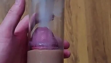 Just a Moment After an Intense Orgasm! a Penis Vacuum Pump Full of Sperm!