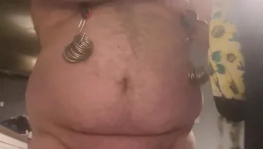 Cock and Ball Bondage Acting as Chastity with Nipple Clamps Butt Plug and Crossdressing