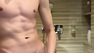 Hung Ukrainian Blonde Gay Man Jerks Off In A Bathroom After A Gym Session And Explodes With Cum