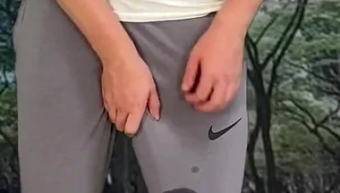 Outdoor Cum in Grey Sweatpants