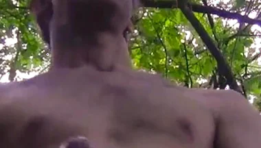 Nice and Long Cumshot, Shirtless, in a Public Forest