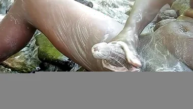 Solo Masturbation and Cumshot Black Dick Outdoors