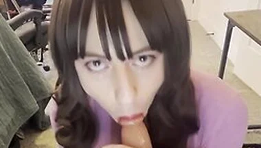 Sissy Crossdresser Sucks Dildo