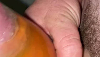 Uncut Cock with Tied Balls Pisses and Cums in Condom