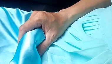 Cum Wearing Blue Chiffon Dress with Satin Lining