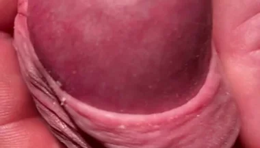 Edging His Big Cock Head with His Own Foreskin Until He Cums