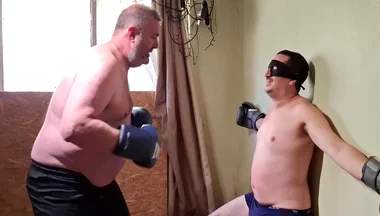 Silver Stepdaddy Boxer Testing His Strength On The Jobber
