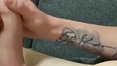 Naked Twink Lays on Sofa Stroking Huge Uncut Cock Until Cumming on Ripped Abs - Amateur Solo