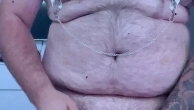 Cock and Ball Bondage with Nipple Clamps and Butt Plug