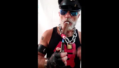 Leather Stepdad Lighting a Big Ring
