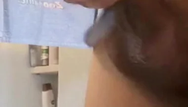 Quick Bathroom Sink Jerkoff with Huge Load of Cum