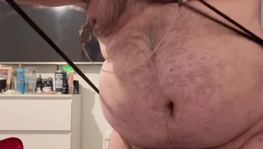 Cock Bondage Until It Turns Purple with Nipple Clamps and Crotch Rope